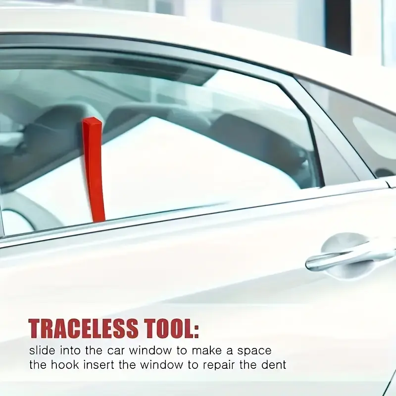 Curved wedge-shaped tool for repairing window indents and creases, wedge-shaped tool for car doors, indented area repair tool, plastic chisel and scraper for car body and DIY gloves, suitable for home use