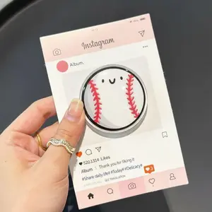 Cute Smiling Baseball Phone Grip, Kawaii Baseball Phone Holder, Cartoon Baseball Phone Stand, Baseball Fan Phone Accessory Gift