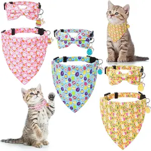 6 Pcs Easter's Day Breakaway Cat Collars with Bell Bow Tie Bandana Adjustable Safety Collars for Kitten
