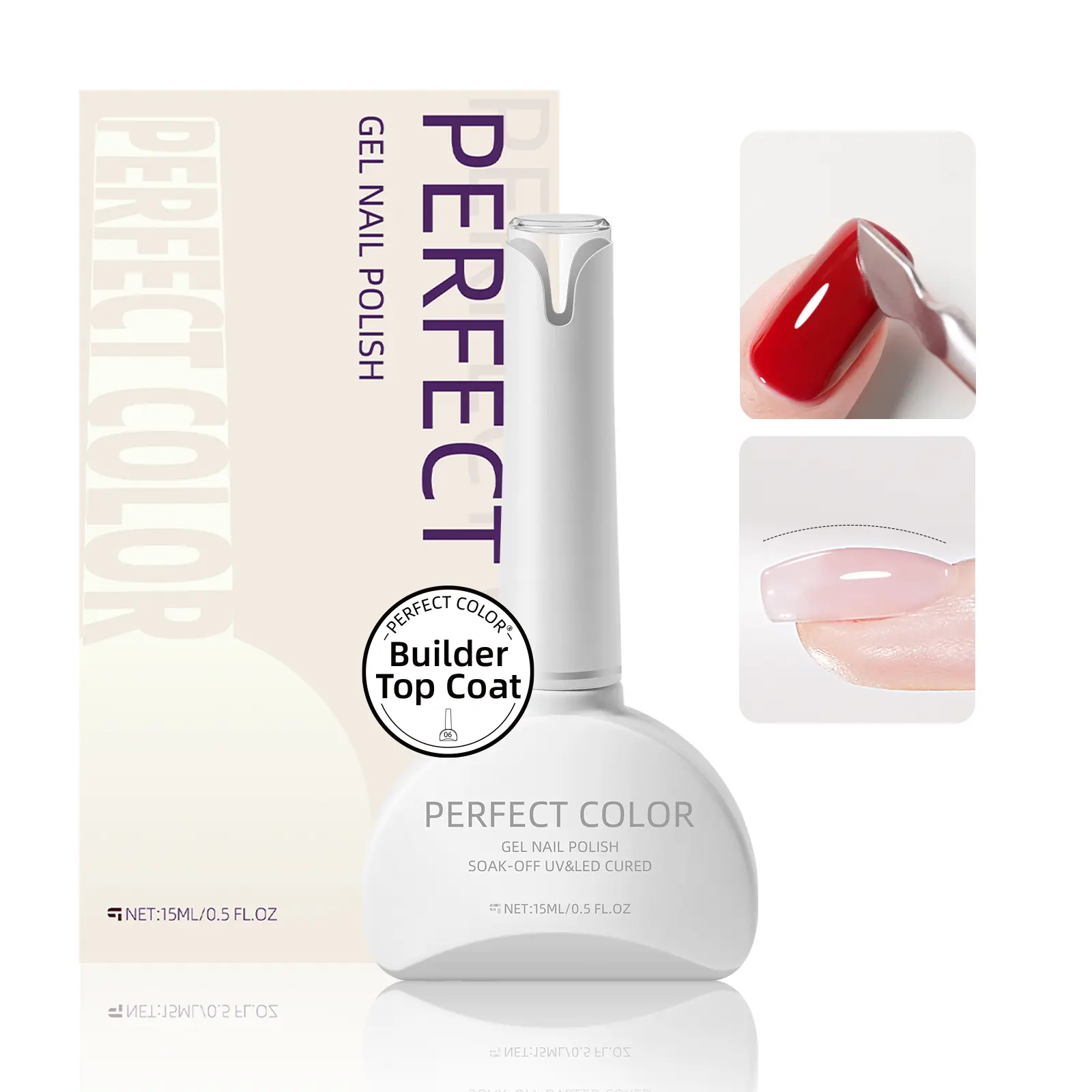 15ML Builder Top Coat Gel Nail Polish, Wear Resistant Reinforcement Gel, High Gloss Thick Self-Leveling Shaping Gel for Strengthening Nails, Long Lasting UV Gel Glossy Gel