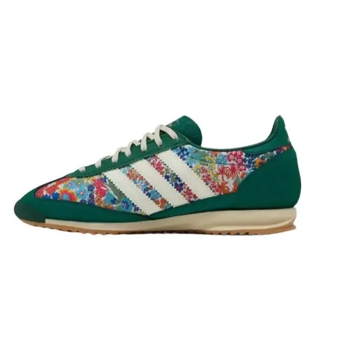Adidas Women's SL 72 OG Liberty London Floral Print Closed Athletic Trainer - Collegiate Green Vintage Casual Running & Walking Shoes with Gum Sole