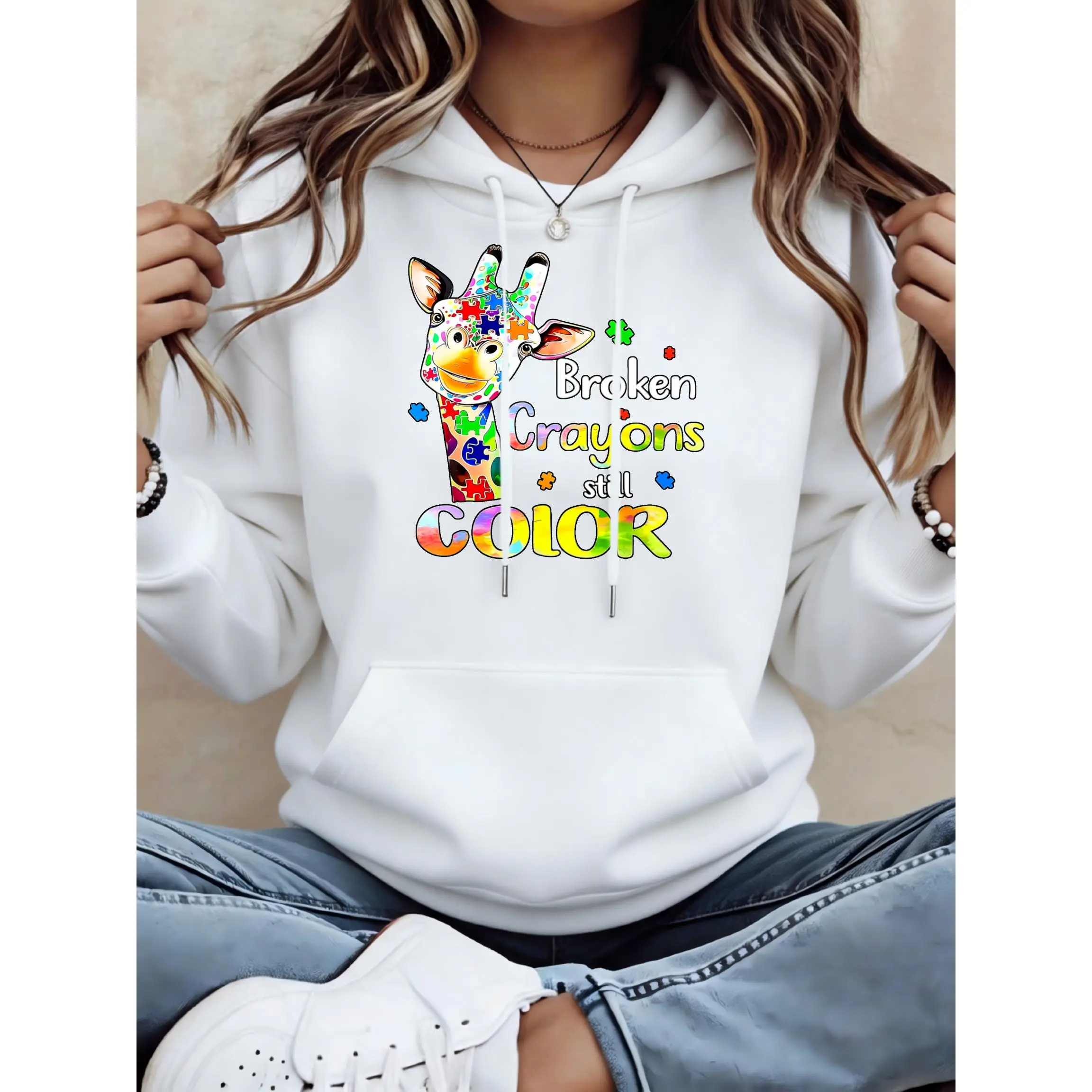 Women's Colorful Giraffe With Inspirational Quote Unisex Oversized Hoodie | Soft Breathable Cotton Blend Pullover | Trendy Cozy Loungewear & Streetwear For Daily, Gym, Travel & Fall Vibes