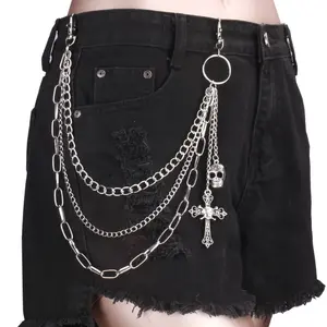 Fashionable trouser chain decorated with skull, cross, bow, star elements, three-layer hip-hop versatile trouser chain cool