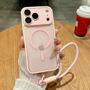 Magnetic Wireless Smartphone Cover, Matte Skin-Feel Accessory with Hand Strap, Transparent Lens Protection, MagSafe-Compatible, Anti-Collision Safety Case for iPhone 13,14,15,16,17 Pro Max Plus Devices