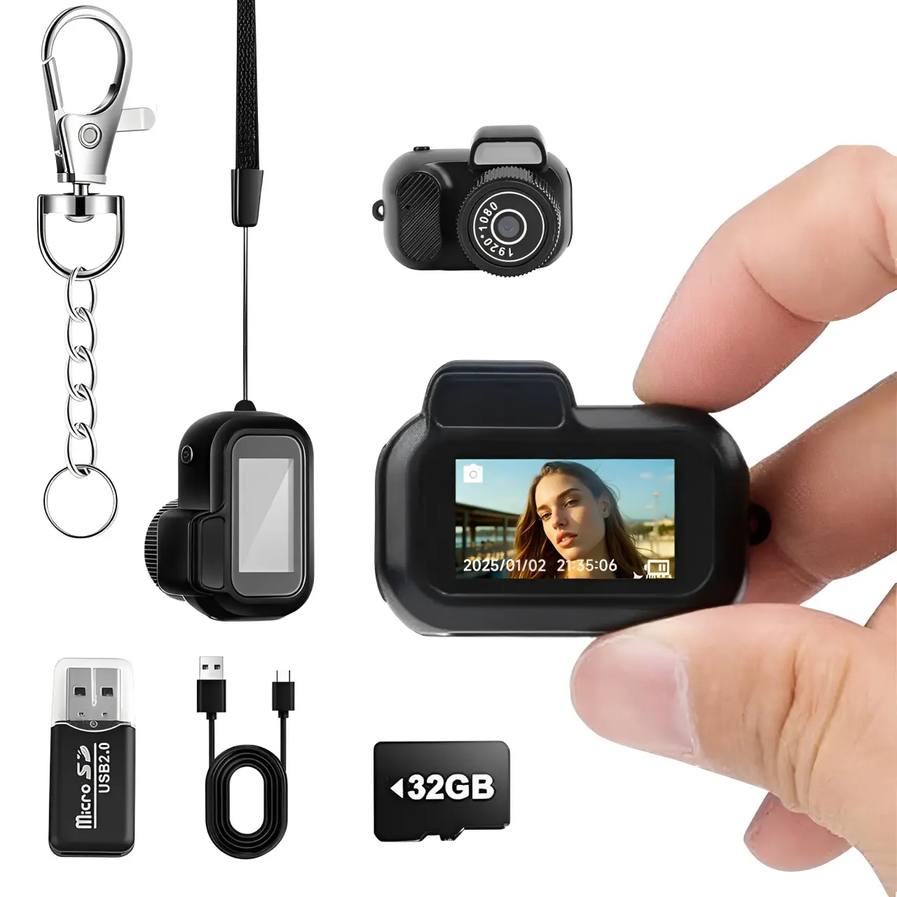 Keychain Camera,Springtok 1080P Mini Pixel Camera, Micro Mini DV/Camcorder,  Long Battery Life for Indoor and Outdoor use (32G) Compact Digital