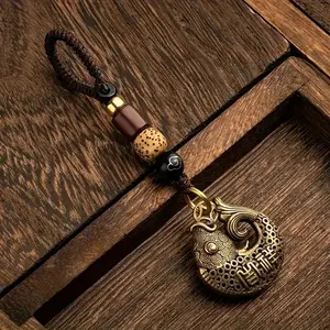 Brass Hollowed Fortune Fish Car Keychain, Pure Copper Longevity Blessing Lock, Wealthy Fish Keyring Bag Pendant Decorative Accessory, Lightweight Keychain, Keychain For Bags