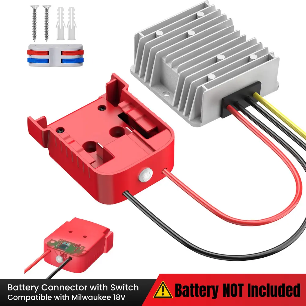 Azocek Upgraded Power Wheel Adapter for Milwaukee 18V Battery - Built-in Switch & LED Indicator - Overcurrent & Overdischarge Protection - 12AWG 30A DIY Connector for RC Car & Robotics [Battery Not Included]