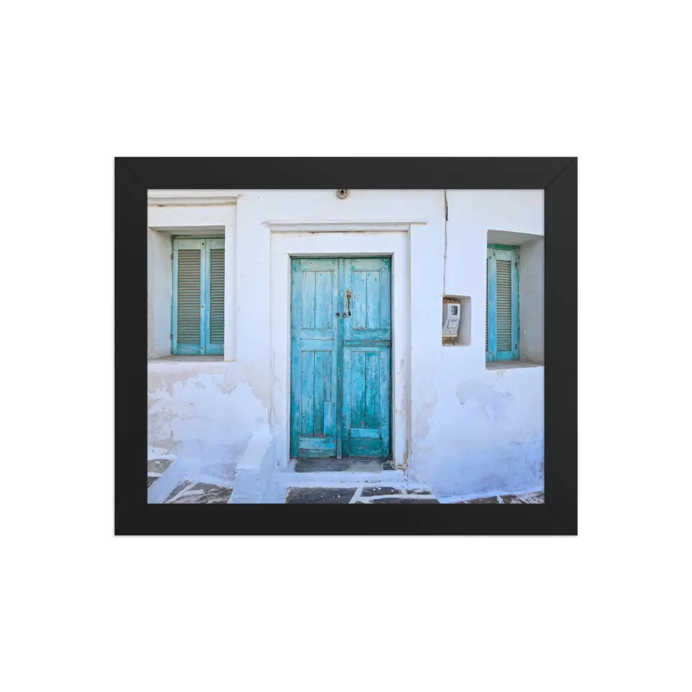 Greece Colorful Doors Travel Photography Framed Poster - Museum-Quality Matte Print, 75in Ayous Wood Frame, Multicolor Inkjet, Lightweight Artistic Decoration, Ready-to-Hang Wall Art & Gift for Collectors