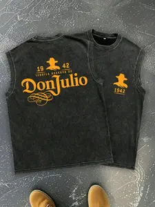 1pc Don Julio 1942 Tequila Graphic Tank Top Men's Vintage Acid Wash Sleeveless T-Shirt Retro Streetwear Muscle Vest Distressed Urban Party Wear