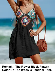 Colorful Patchwork Beach Cover-Up Dress, Sexy Summer Woven Fabric, Fitted Style, Perfect for Vacation Wear, Crochet Cover Ups, Swimsuit Coverup