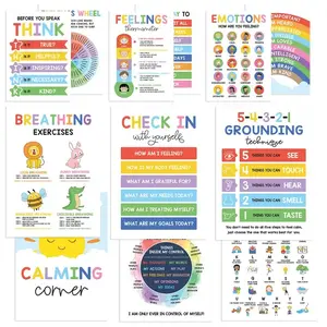12Pcs Calming Corner Classroom Posters Set - Feelings Wheel & Emotions Posters for Kids, Visual Learning Materials, Calm Down Corner Supplies for Therapy Office & Preschool Mental Health Wall Decor,Calming Corner Classroom Posters,Learning Materials