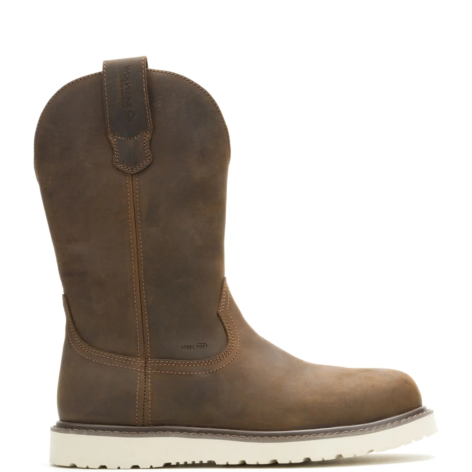Wolverine Bronc Wedge JD WP Steel Toe 10" Mens Brown Wide Work Boots