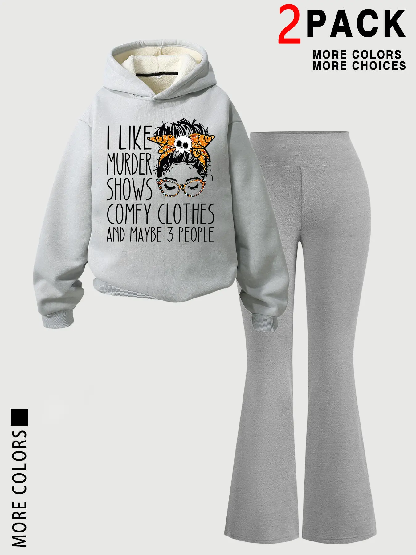 Women's Thick Warm Hooded Sweatshirt & Slim Fit Flared Pants Set, Clothes, Outfit, Casual Fashion Letter Print, Aesthetics, Perfect for Daily Wear & Gifts, Everyday