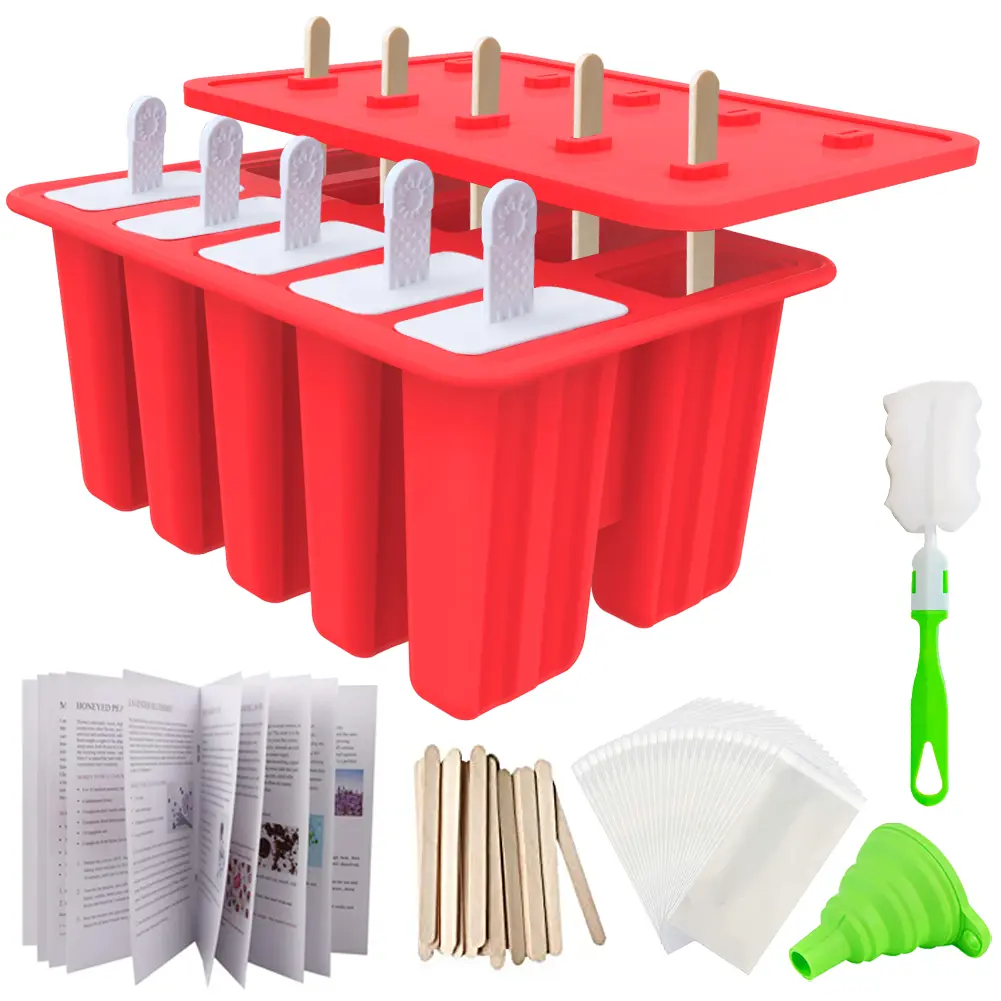 Summervibes WIBIMEN Silicone Popsicle Mold Set | Makes 10 Ice Pops | Includes 50 Sticks, Bags & Recipes | Fun & Easy for Kids
