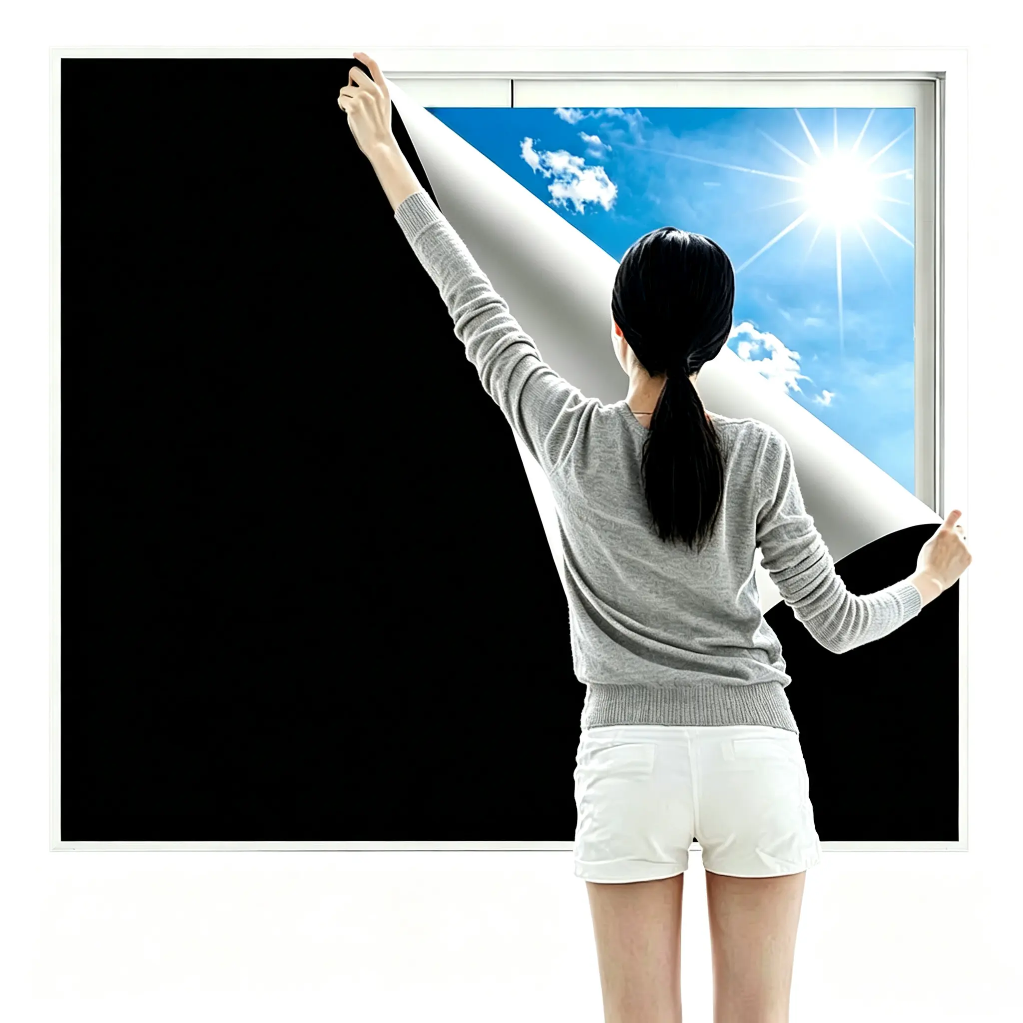 Extra Large 137.80in × 57.09in (3.5m*1.45m) 100% Blackout Window Film, DIY Trimmable Self Adhesive Temporary Blackout Shade, No Drill Reusable Light Block Curtain for Shift Workers, Baby Nursery, Travel & Day Sleeper