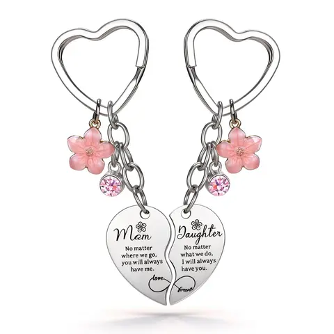 September S 2 Pcs Mother Daughter Heart Matching Keyring Keychain Set Gifts For Mom Mothers Day Gifts from Daughter Christmas Gift