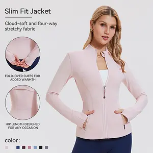 Airfree Women's Solid Zip-up Pocket Thumbholes Jacket Workout Yoga Running Hiking Outdoor Athletic Track Jacket Activewear Coats