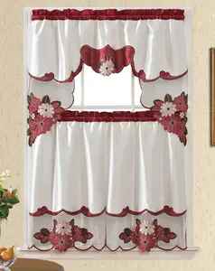 BT537-Burgundy Polyester Kitchen Curtain - High-Quality Durable Material for Cozy Atmosphere - Ideal for Interior Decoration Accessories