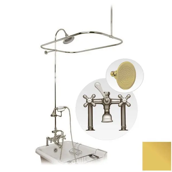 Polished Solid Brass 54-Inch Clawfoot Tub Rim-Mount Complete Shower Enclosure Kit with Faucet Set and Watering Can Head, Shower Faucet Set, Complete Kit