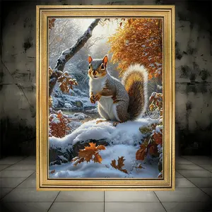 Charming Squirrel in Snow Canvas Art - Unframed 30.48x40.64 cm Wall Decor Featuring Snowman and Barn, Perfect for Home, Bedroom, Kitchen, Living Room, Bathroom, Office, Cafe, 2D, Perfect for Room Decor