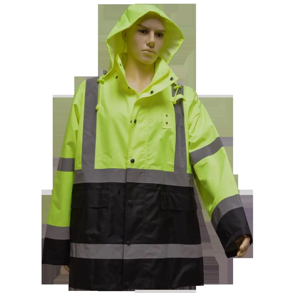 212 MAIN Petra Roc Rain Parka Jacket, ANSI-ISEA Class 3 Waterproof, 2-Tone Lime & Black, Detachable Hood, Storm Flap, Zipper & Snap Closure, Unlined, 4X, Two-Tone
