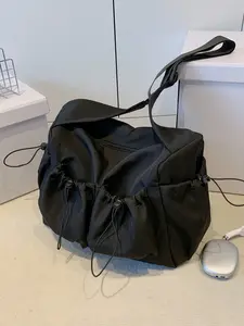 Practical style minimalist casual fashion atmosphere tote bag, versatile and large capacity Adjustable shoulder bag with multiple drawstring pockets, suitable for daily commuting, shopping in the mall, and outdoor outings