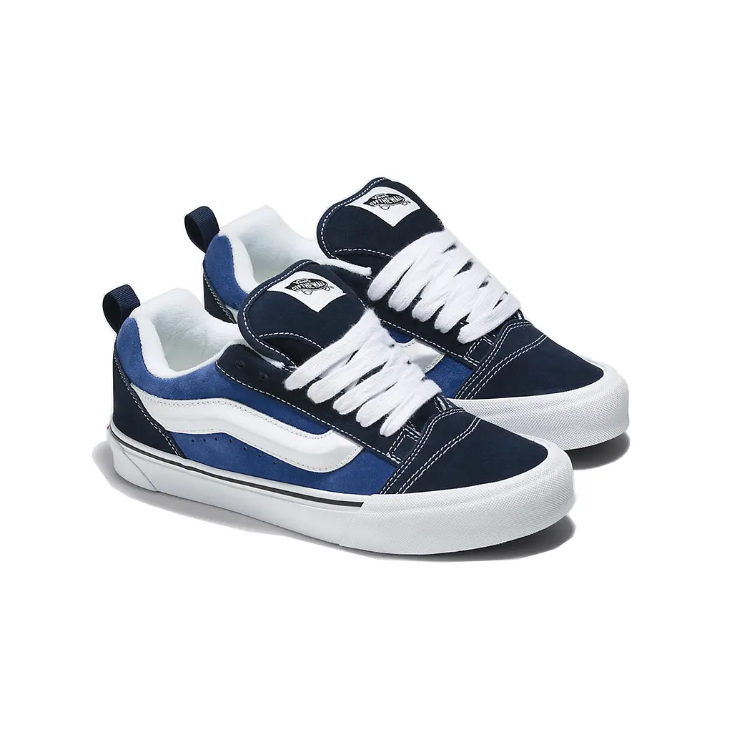 VANS Knu Skool Navy/True White 90s Reissued Low Top Classic Closed Casual Training Sneakers - Men's Footwear, All-Season Everyday Trainer with Puffed Tongue, 3D Stripe, Chunky Laces, Suede Lace-Up, Style VN0009QCNWD1