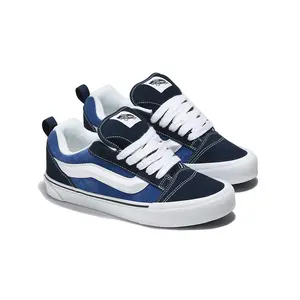 VANS Knu Skool Navy/True White Reissued 90s Low Top Casual Sneaker - Male Casual Trainer Footwear with Puffed Tongue, 3D-Molded Sidestripe, Chunky Laces, Style VN0009QCNWD1