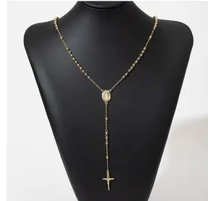 Catholic Rosary Necklace with Cross | Virgin Mary Miraculous Medal Pendant for Women and Men jewelry kgold nplated elegant charm based faith gift chain pearl