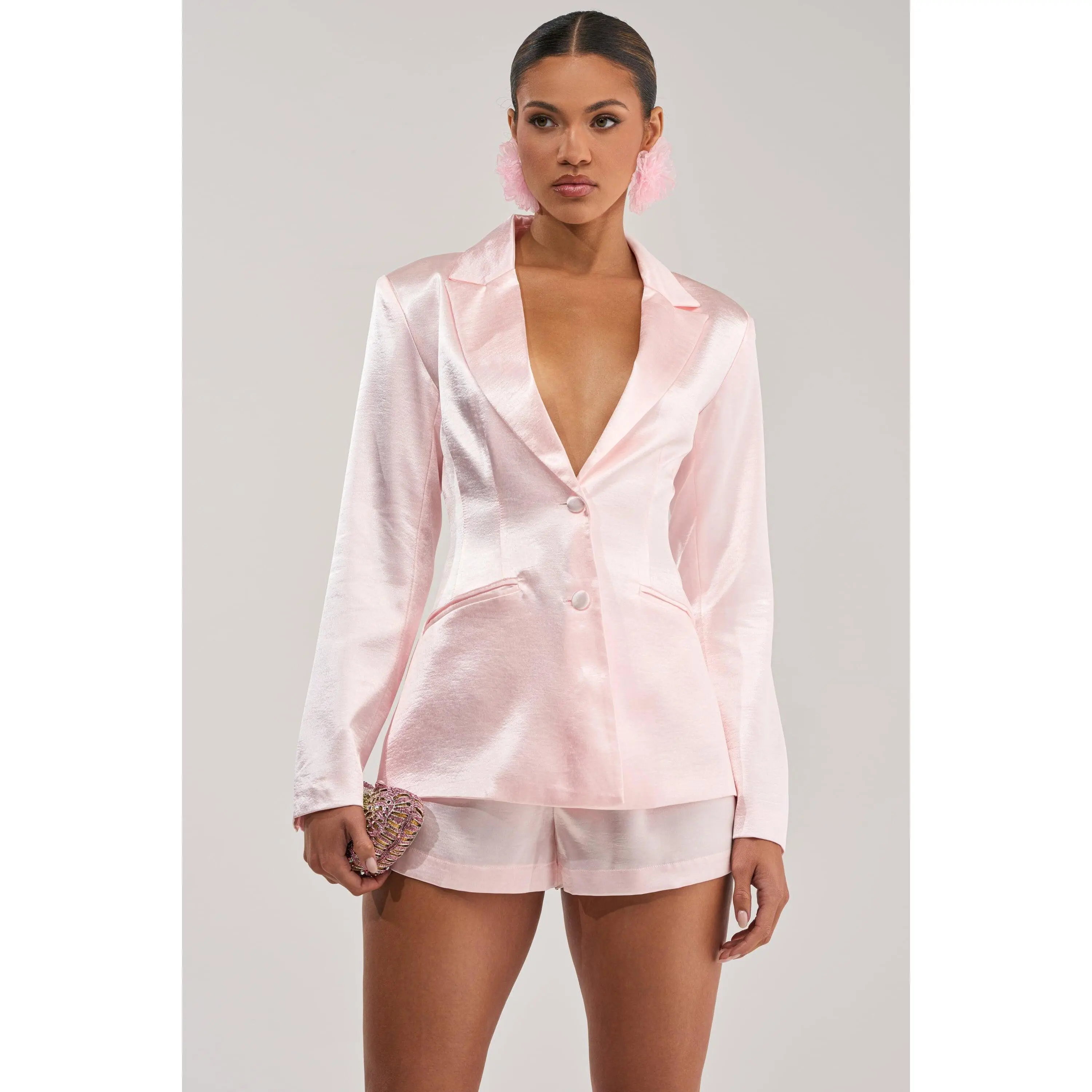 KIKI BABY PINK SATIN BLAZER