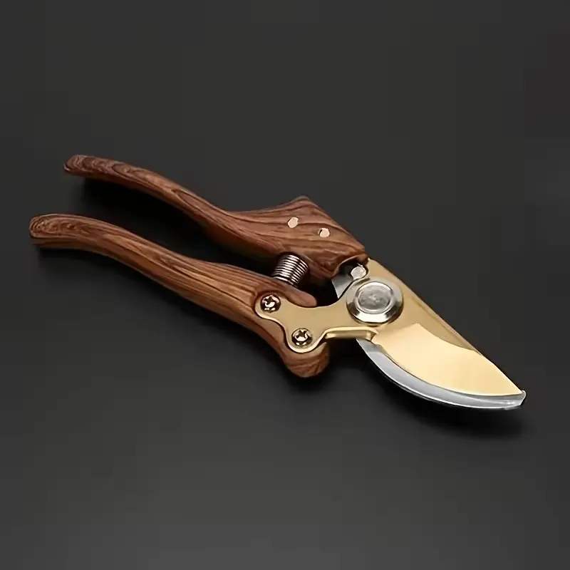 Steel Garden Pruner with Dual Color Blades, Wood Grain Handle, Durable Handheld Branch Trimmer, Tree Trimmer, Outdoor Gardening Shears