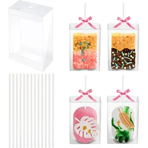 35 Pack Rice Krispy Treats Boxes with Sticks Kit: Clear Plastic Container with Hole for Small Cakesicles, Marshmallow Square, Cake Pop, Crispy Treat Packaging Holder for Wedding Party Christmas