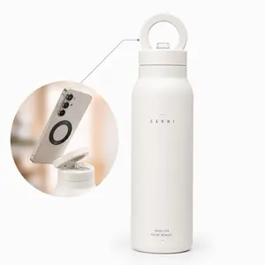 SANNI Stainless Steel Water Bottle - Magnetic Ring Top - 25oz, Leakproof, 24H Cold Retention, Drinkware, Matte, Flasks, Portable, Mug, Bottled, Tumbler, Bottle, magnet, Drinking, Water, sport, phone stand, phone holder
