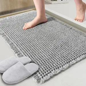 Waffle Pattern, 1 Count Non-slip Soft Absorbent Bathroom Mat, Bathroom Carpet with Tassels, Home Decor, Bathroom Drying Doormat