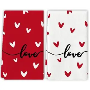 2-Piece & Heart Letter Theme Kitchen Towels, Decorative Towels, Super Absorbent Towel, Dish Drying Cloth, Hand Wiping Towel, Kitchen Decor Gift, Sweet Housewarming Present