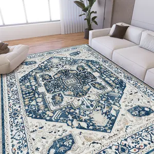 Raybee Furniture Washable Vintage Area Rug, Non-Slip, Soft Low Pile Carpet, Foldable Bohemian Style, Stain Resistant Decorative Rug for Living Room, Bedroom, Indoor Floor Mat