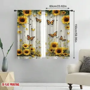 2-piece  curtains with sunflower and butterfly floral patterns, suitable for living rooms, bedrooms, kitchens, modern home decor curtains, easy-care and machine-washable polyester curtains