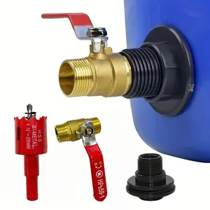 1 set Rainwater Barrel Overflow Kit, Rain Barrel Connection Kit, Rain Barrel Accessories, Brass Ball Valve, Punch, Flange Connector Adapter, Suitable for 1/2 inch-DN15 Male Thread, Rain Barrels, Water Tanks, Garden Irrigation Systems