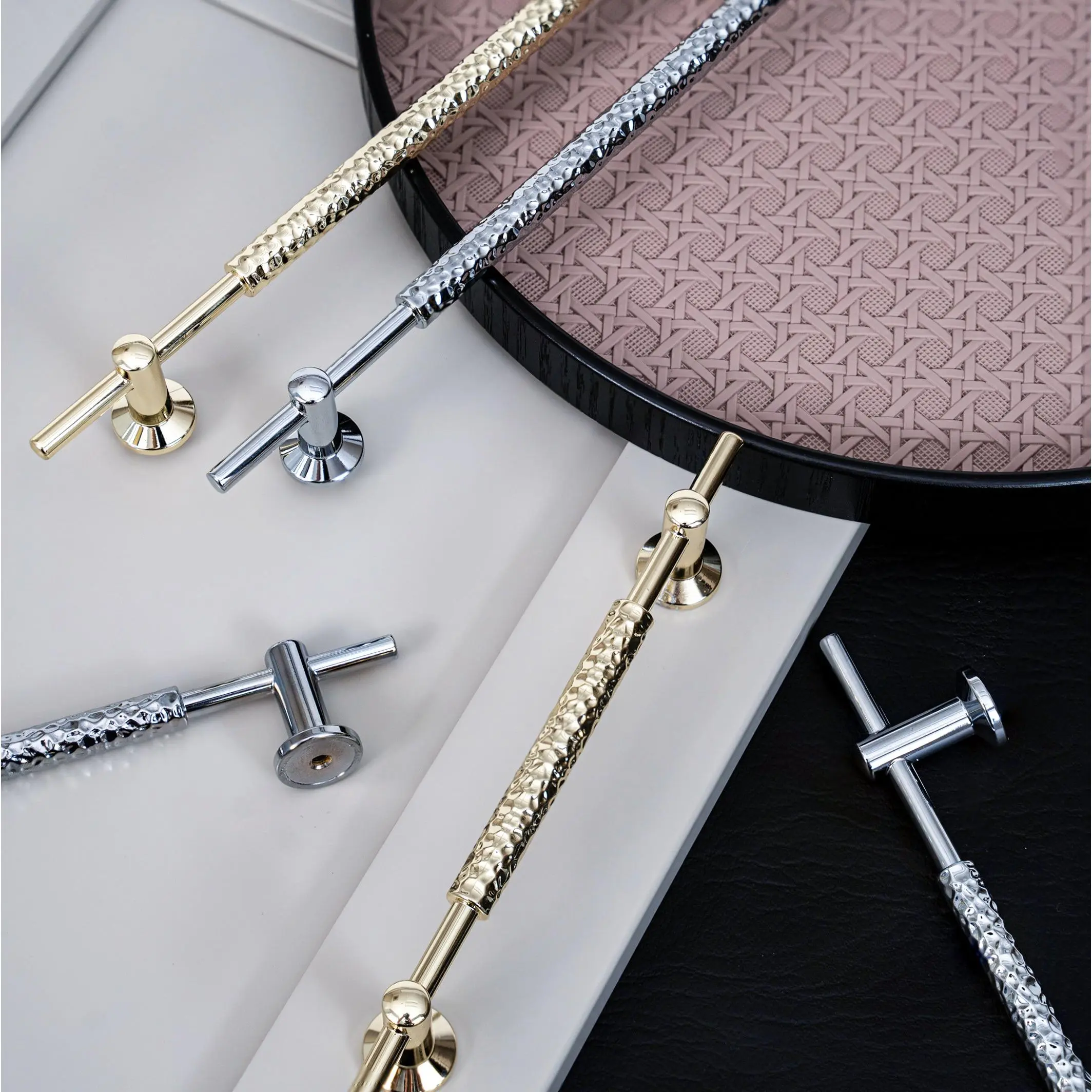 LuxeForge Textured Metal Cabinet Handle Collection - Hammered & Knurled Design