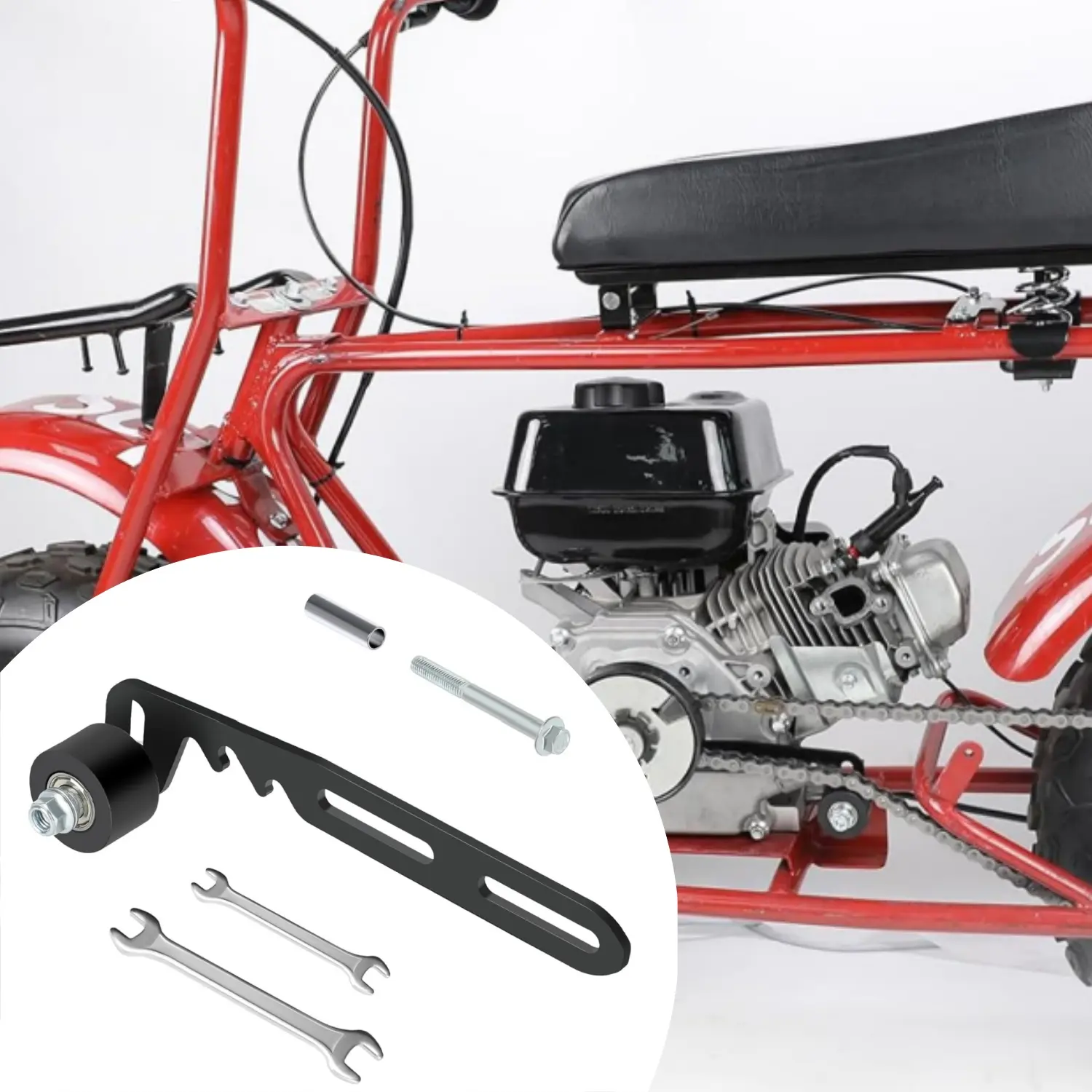 Mini Bike Chain Tensioner Adjuster Bracket with Roller – Compatible with Coleman CT200U/CT200U-EX/BT200X/CT100U, Baja DB30, Predator 79cc/212cc/224cc, GX160/GX200 – Powersports Parts