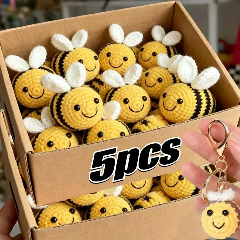 Kawaii Crochet Small Fat Bees Pendants Keychains Cute Wool Knitting Insect Finished Product Handmade Woven Bee Keyrings Gifts