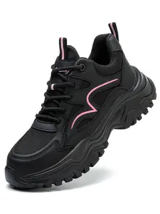 Women's Fashion Lace Up Front Work Lightweight Safety Shoes, Lightweight Work Sneakers, Casual Comfort Breathable Anti-smash Anti-puncture Sports Shoes, Female All-match Round Toe Shoes for Daily Wear