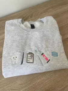 Dental-Themed Embroidered Sweatshirt, Toothbrush & Tooth Design, Perfect for Dental Assistants, Hygienists & Students