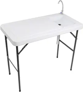 VINGLI Outdoor Folding Fish and Game Cleaning Table w/Sink| Portable & Durable, Standard Garden Connection, Upgraded Drainage Hose, Stainless Steel