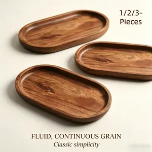 Wooden Oval Trays Set with Fluid Grain, 1/2/3 Pieces, Multi-Use Serving Dishes, Kitchen Accessories, Easy Clean, Ideal Gift for Mother's Day, Christmas, Birthday