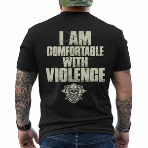 I Am Comfortable With Violence Viking Skull Graphic Tee – Bold Statement Streetwear Shirt, Short Sleeve Printed Graphic Shirt, Daily Casual Cotton Menswear