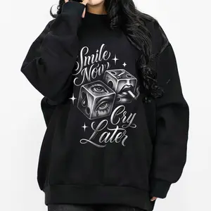 Smile now cry later Chicano Clothing Lowrider Chicana Art Gangster Cholo Outfit Cotton Fabric Menswear Casual Streetwear Hoodie Unisex Loose Fit Style 1510 4
