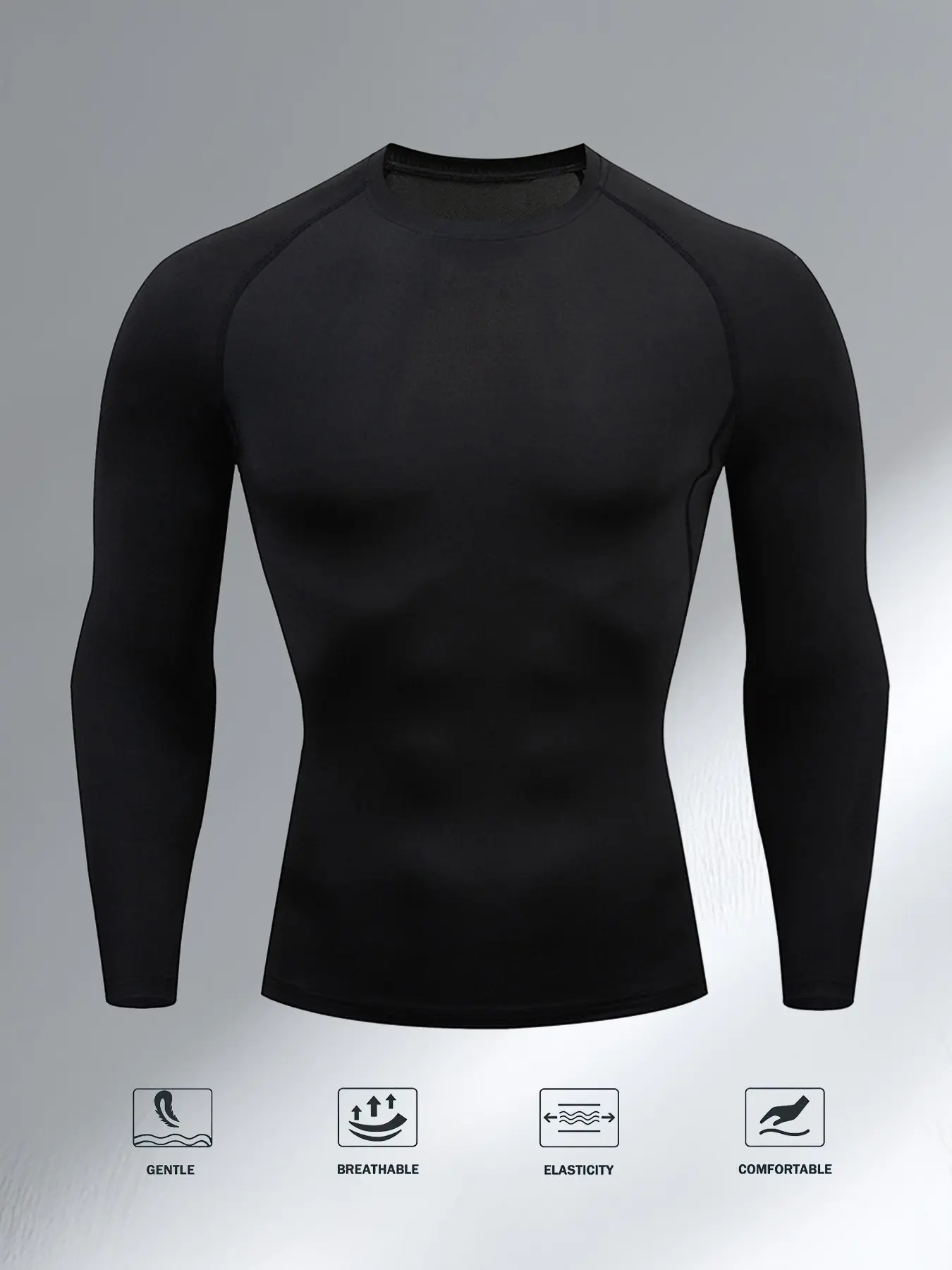 Men's Long Sleeve Compression Shirt, Athletic Compression Shirts, Breathable Sports Gym Wear, Quick Dry Basketball & Football Training Layer, Suitable for Running, Cycling, Sporty Round Neck, Gym Sportswear, Gym Apparel