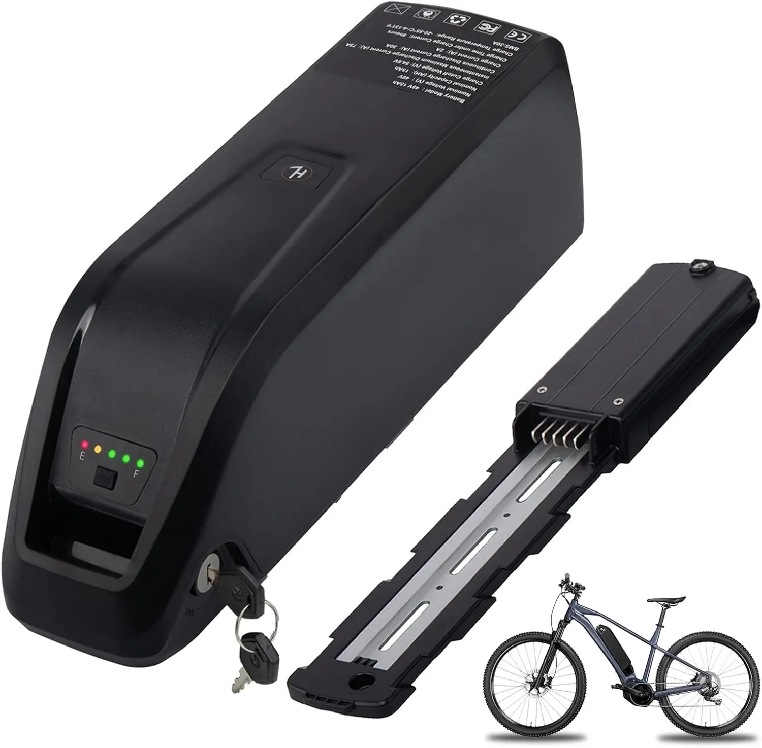Bydrena 48V 15.6Ah Lithium Ebike Replacement Battery, 15Ah Functional Unit with 2A Fast Charger, 5-Pin Base, USB Output, Safe Lock, LED Indicator, 1-Year Manufacturer Warranty for 0-1500W Motor Electric Scooters
