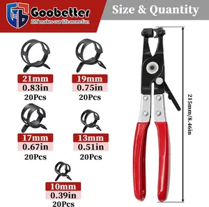 100Pcs Spring Hose Clamps with Pliers, 5 Sizes (10-21mm) Durable Low-Pressure Pipe Clamps for Automotive Plumbing, Fuel Lines